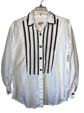 Susan Bristol Vintage Button Blouse Applique Ribbon Hearts Fancy Buttons Medium